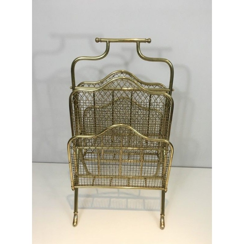 Neoclassical Brass Magazine Rack by Maison Jansen, Circa 1940