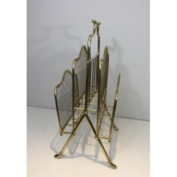 Neoclassical Brass Magazine Rack by Maison Jansen, Circa 1940