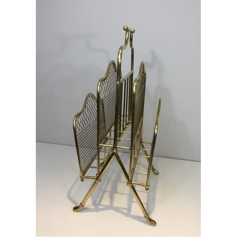 Neoclassical Brass Magazine Rack by Maison Jansen, Circa 1940