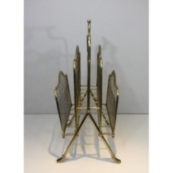 Neoclassical Brass Magazine Rack by Maison Jansen, Circa 1940