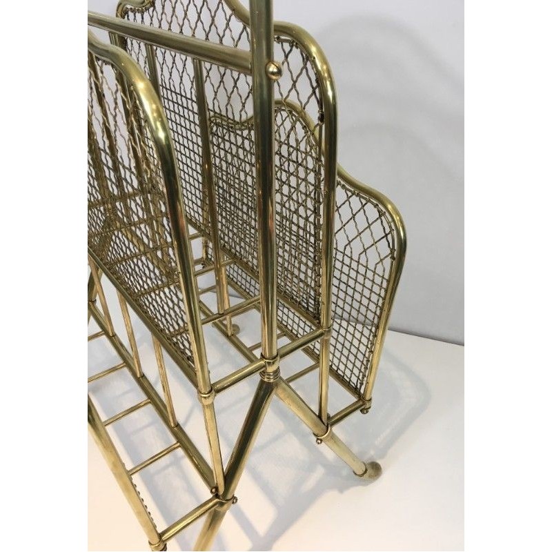 Neoclassical Brass Magazine Rack by Maison Jansen, Circa 1940