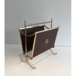 Rare Pair of Neoclassical Magazine Racks in Mahogany and Brass, Attributed to Maison Jansen, Circa 1940