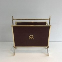 Rare Pair of Neoclassical Magazine Racks in Mahogany and Brass, Attributed to Maison Jansen, Circa 1940