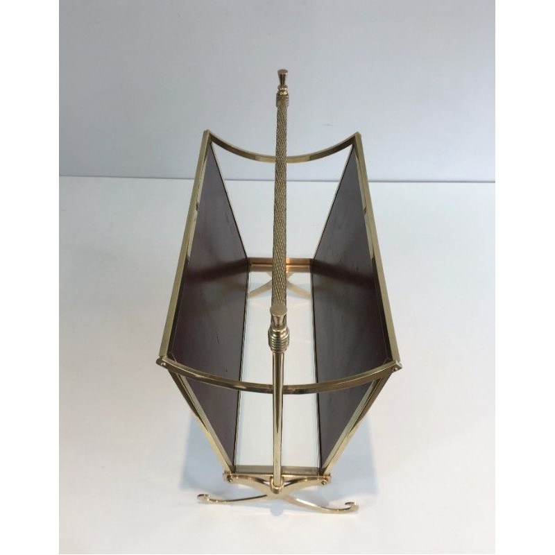Rare Pair of Neoclassical Magazine Racks in Mahogany and Brass, Attributed to Maison Jansen, Circa 1940