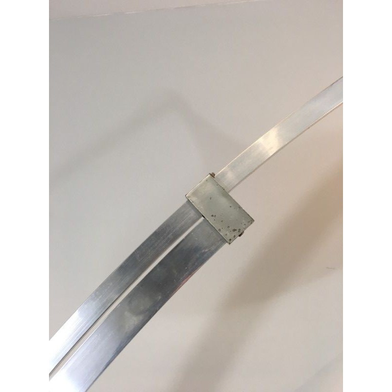 Rare Arco-Style Floor Lamp in Brushed Aluminum, Conical White Plastic Reflector and Marble Base, Circa 1970