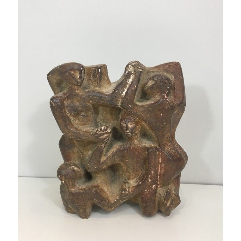 Plaster Sculpture Representing a Group of 3 Figures. Circa 1950