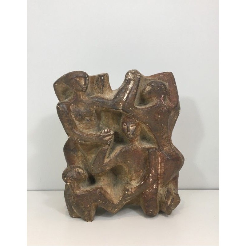 Plaster Sculpture Representing a Group of 3 Figures. Circa 1950