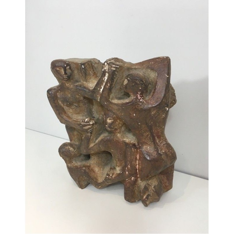 Plaster Sculpture Representing a Group of 3 Figures. Circa 1950