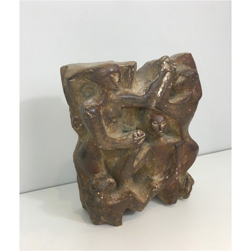 Plaster Sculpture Representing a Group of 3 Figures. Circa 1950