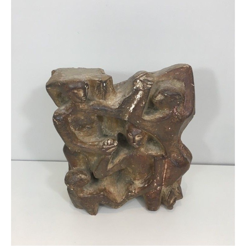 Plaster Sculpture Representing a Group of 3 Figures. Circa 1950