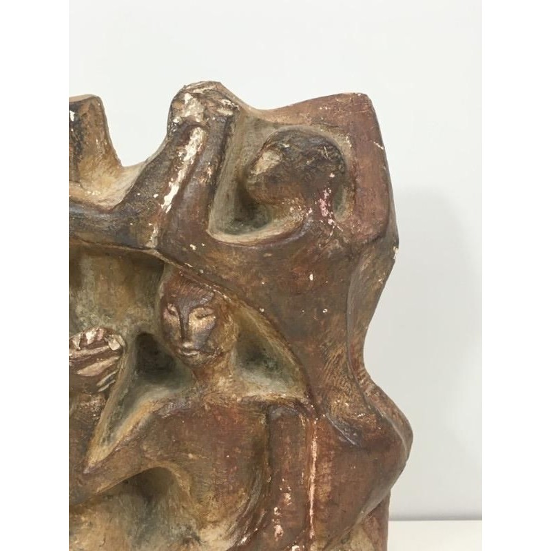 Plaster Sculpture Representing a Group of 3 Figures. Circa 1950