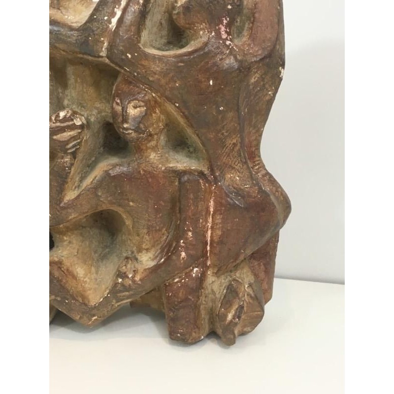 Plaster Sculpture Representing a Group of 3 Figures. Circa 1950