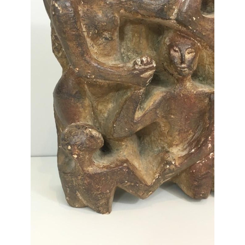 Plaster Sculpture Representing a Group of 3 Figures. Circa 1950