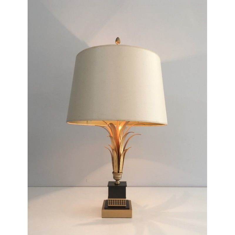 Gilt Metal and Black Lacquered Pineapple Lamp, in the Style of Maison Charles
