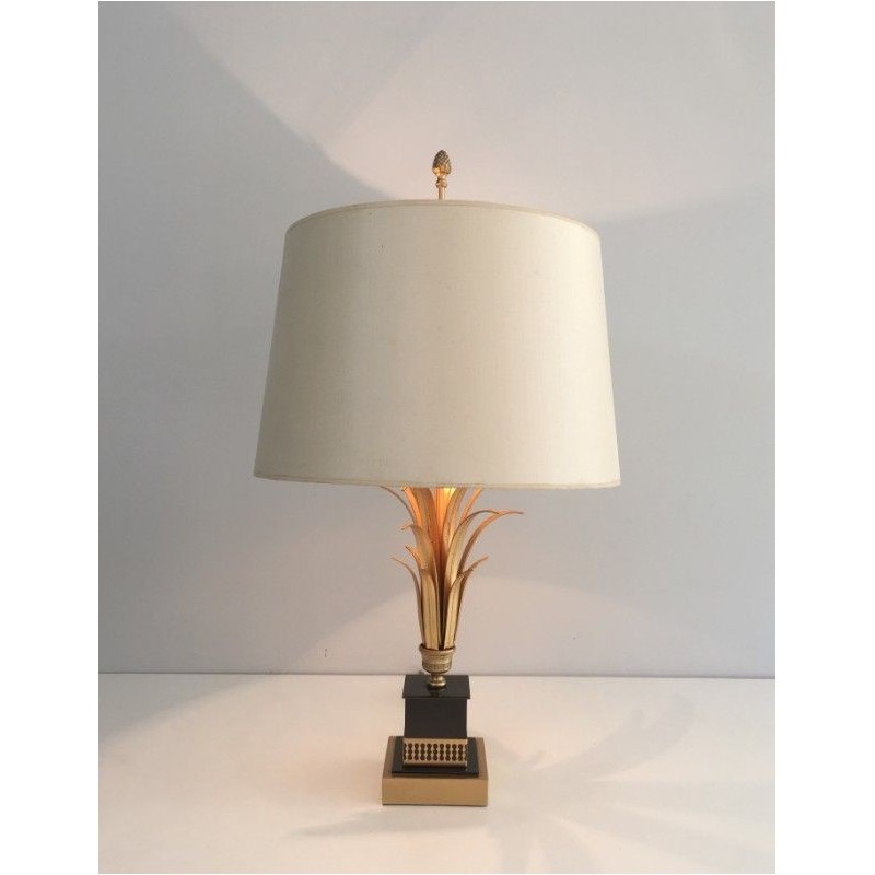 Gilt Metal and Black Lacquered Pineapple Lamp, in the Style of Maison Charles