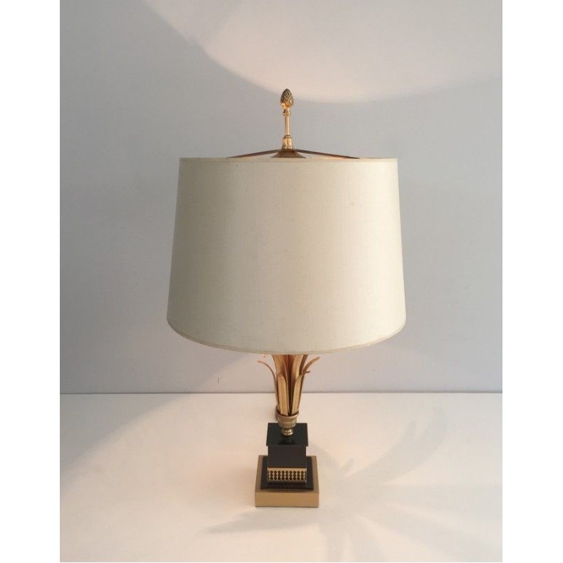 Gilt Metal and Black Lacquered Pineapple Lamp, in the Style of Maison Charles