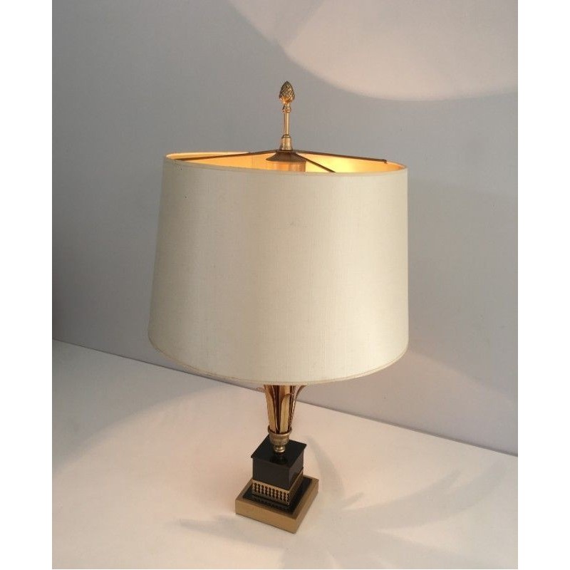 Gilt Metal and Black Lacquered Pineapple Lamp, in the Style of Maison Charles