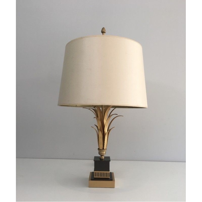 Gilt Metal and Black Lacquered Pineapple Lamp, in the Style of Maison Charles