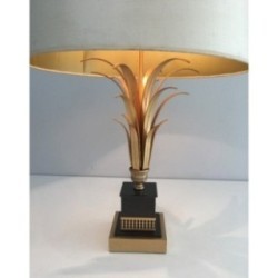 Gilt Metal and Black Lacquered Pineapple Lamp, in the Style of Maison Charles