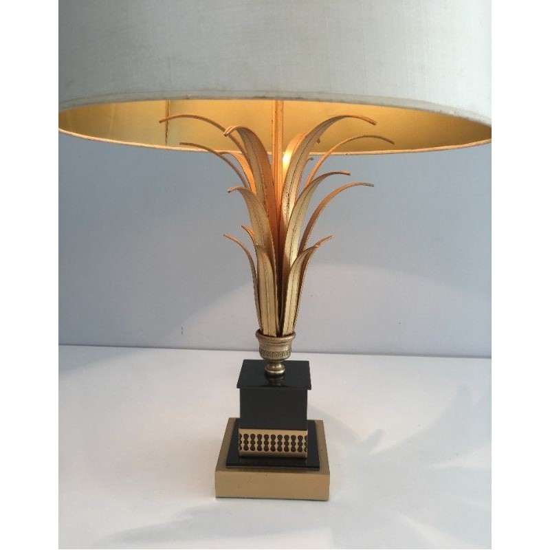 Gilt Metal and Black Lacquered Pineapple Lamp, in the Style of Maison Charles
