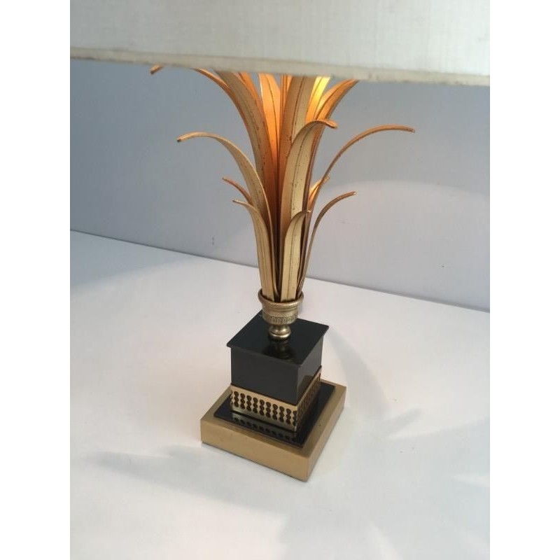 Gilt Metal and Black Lacquered Pineapple Lamp, in the Style of Maison Charles