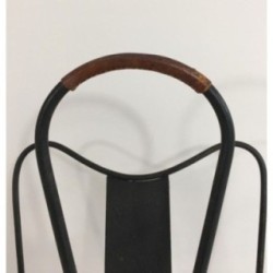 Magazine Rack in Black Lacquered Metal and Brown Leather, Attributed to Jacques Adnet. Circa 1940