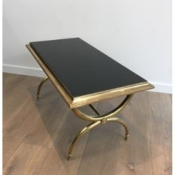 Neoclassical Coffee Table in Bronze and Brass with Black Lacquered Glass Top, Attributed to Raymond Subes. Circa 1940