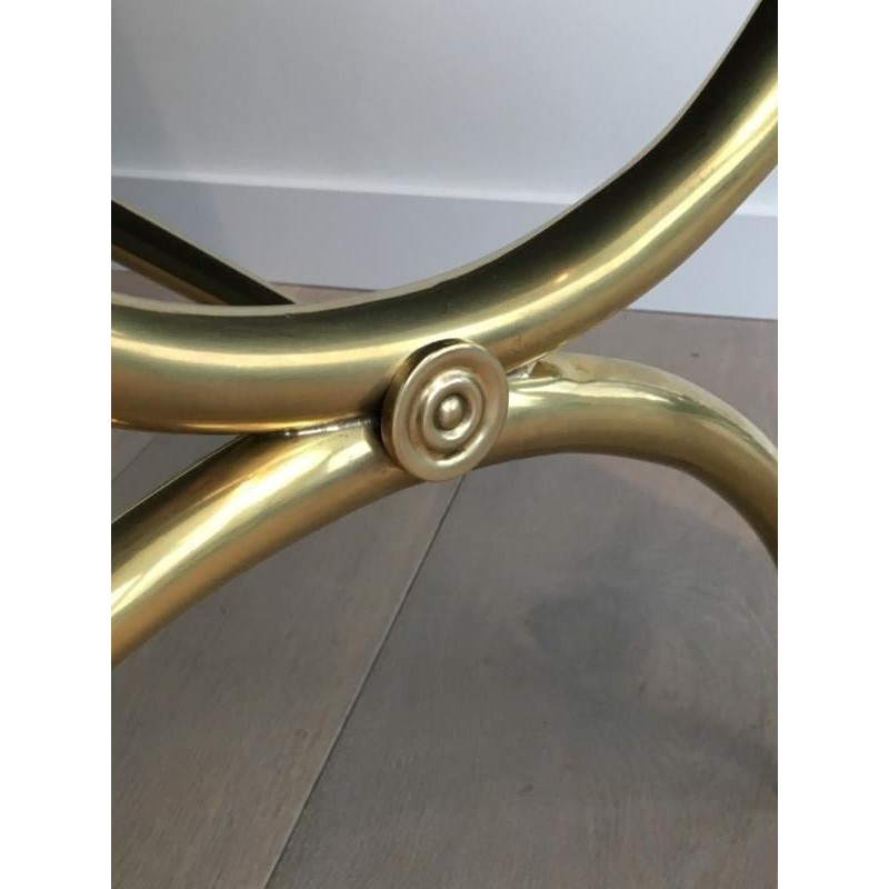 Neoclassical Coffee Table in Bronze and Brass with Black Lacquered Glass Top, Attributed to Raymond Subes. Circa 1940