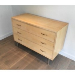 Eggshell Lacquered Chest of Drawers with Brushed Steel Legs in the Manner of Knoll. Circa 1970