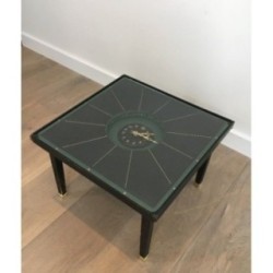 Rare Small Pendulum Table in Leather and Brass in the Manner of Jacques Adnet. Circa 1950