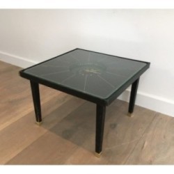 Rare Small Pendulum Table in Leather and Brass in the Manner of Jacques Adnet. Circa 1950