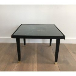 Rare Small Pendulum Table in Leather and Brass in the Manner of Jacques Adnet. Circa 1950