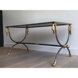 Coffee Table in Brushed Steel and Brass by Maison Jansen. Circa 1970