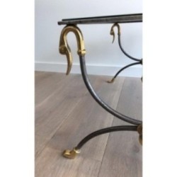 Coffee Table in Brushed Steel and Brass by Maison Jansen. Circa 1970