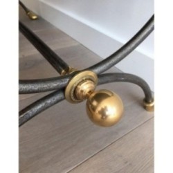 Coffee Table in Brushed Steel and Brass by Maison Jansen. Circa 1970