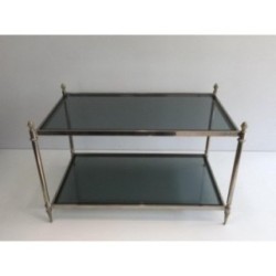 Neoclassical Silvered Coffee Table with Blue-Tinted Glass Tops