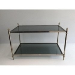 Neoclassical Silvered Coffee Table with Blue-Tinted Glass Tops