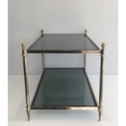 Neoclassical Silvered Coffee Table with Blue-Tinted Glass Tops