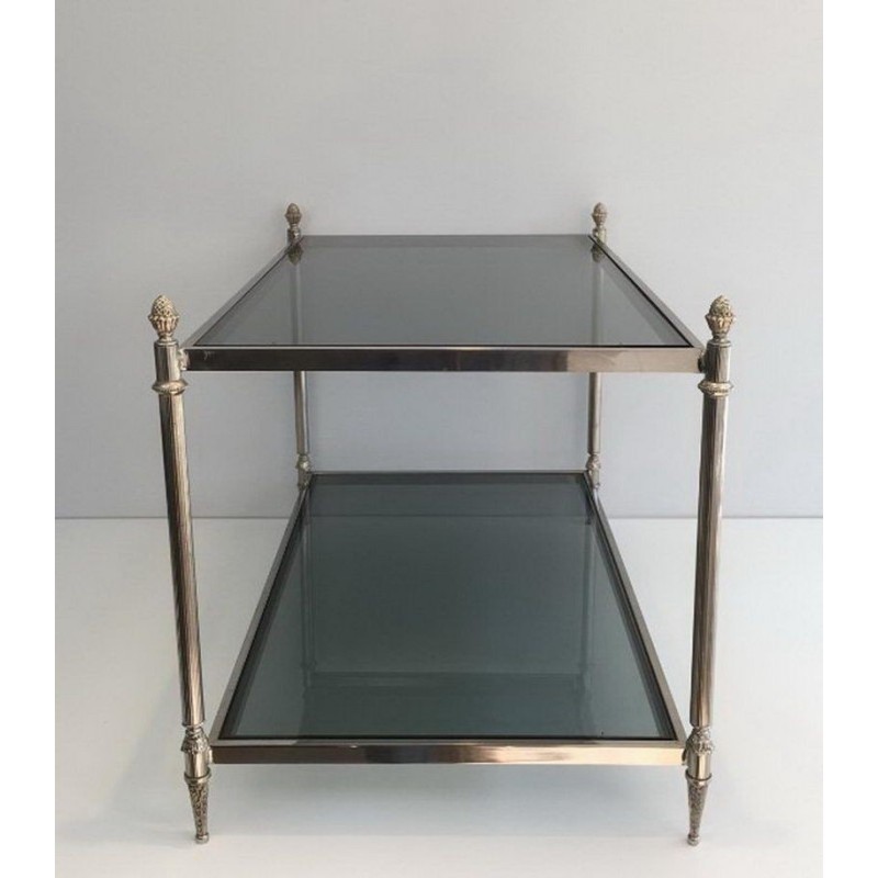 Neoclassical Silvered Coffee Table with Blue-Tinted Glass Tops