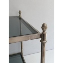 Neoclassical Silvered Coffee Table with Blue-Tinted Glass Tops