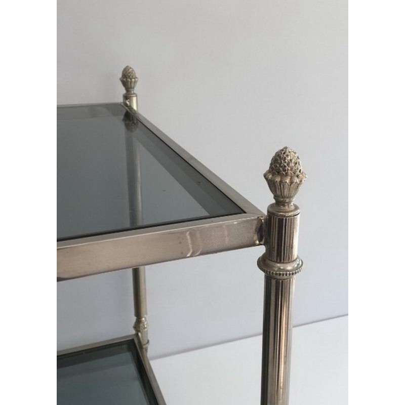 Neoclassical Silvered Coffee Table with Blue-Tinted Glass Tops