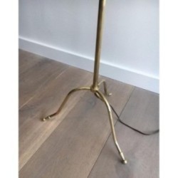 Brass Floor Lamp with Black Shade and Gilt Interior. Circa 1940