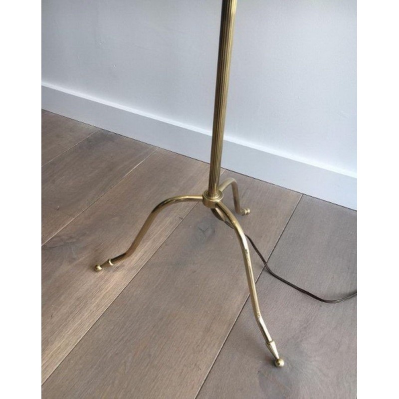 Brass Floor Lamp with Black Shade and Gilt Interior. Circa 1940