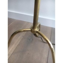 Brass Floor Lamp with Black Shade and Gilt Interior. Circa 1940