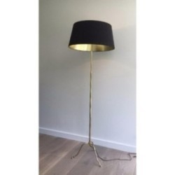 Brass Floor Lamp with Black Shade and Gilt Interior. Circa 1940