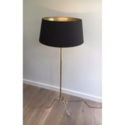 Brass Floor Lamp with Black Shade and Gilt Interior. Circa 1940