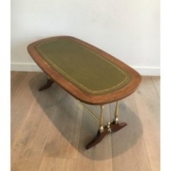 Neoclassical Coffee Table in Wood, Brass and Leather