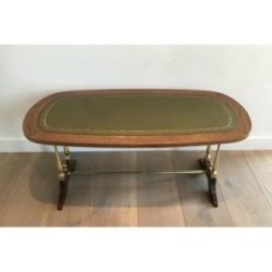 Neoclassical Coffee Table in Wood, Brass and Leather