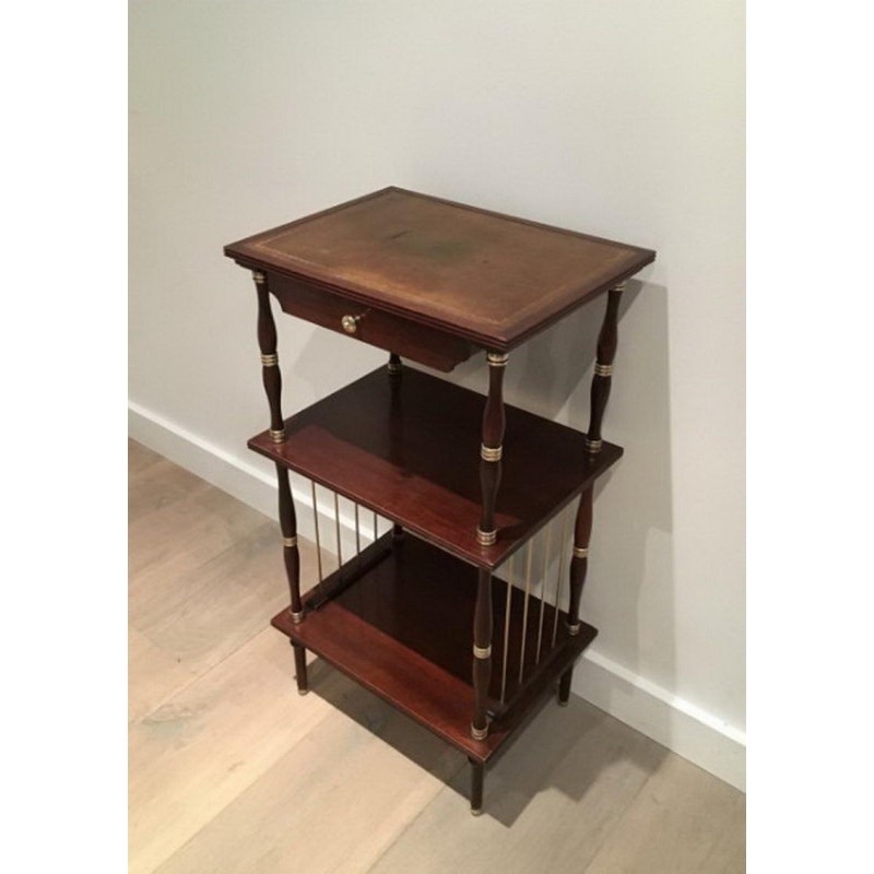 Small Table in Mahogany, Leather and Brass