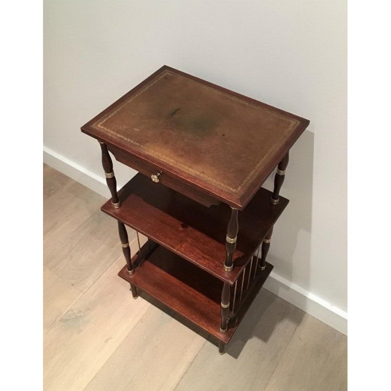 Small Table in Mahogany, Leather and Brass